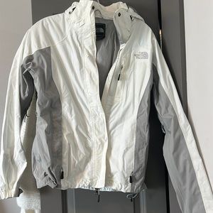 White and gray ski jacket